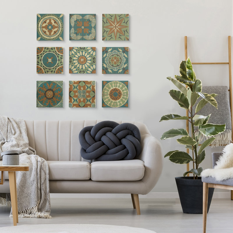 « tile painting pattern abstract blue designs » par chariklia zarris-9 pièces ensemble de reproductions d’art sans cadre sur toile