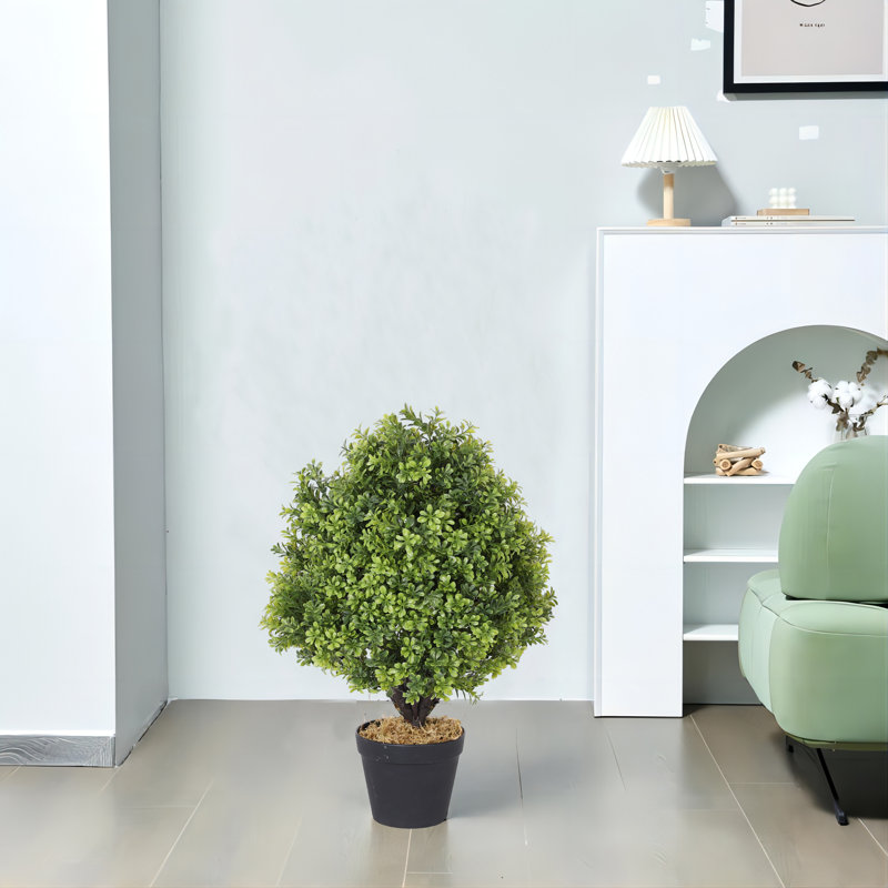 Hallam 24-Inch Indoor or Outdoor Faux Boxwood Topiary in Pot