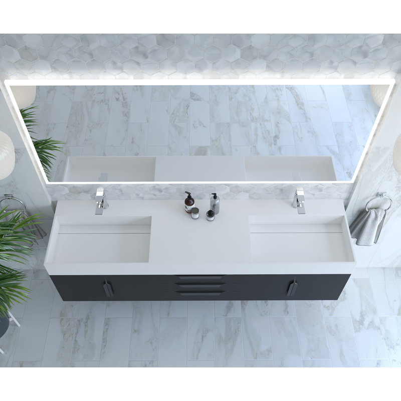 Ensemble de meuble-lavabo mural simple l 72 po Clelie, Blanc, Blanc, Noir