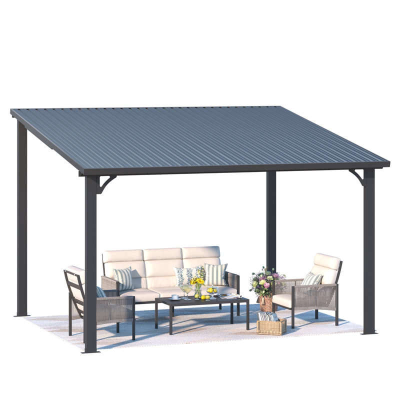 Hardtop Gazebo With Galvanized Steel Sloping Roof, 98.4" H x 144" W x 110.4" D 