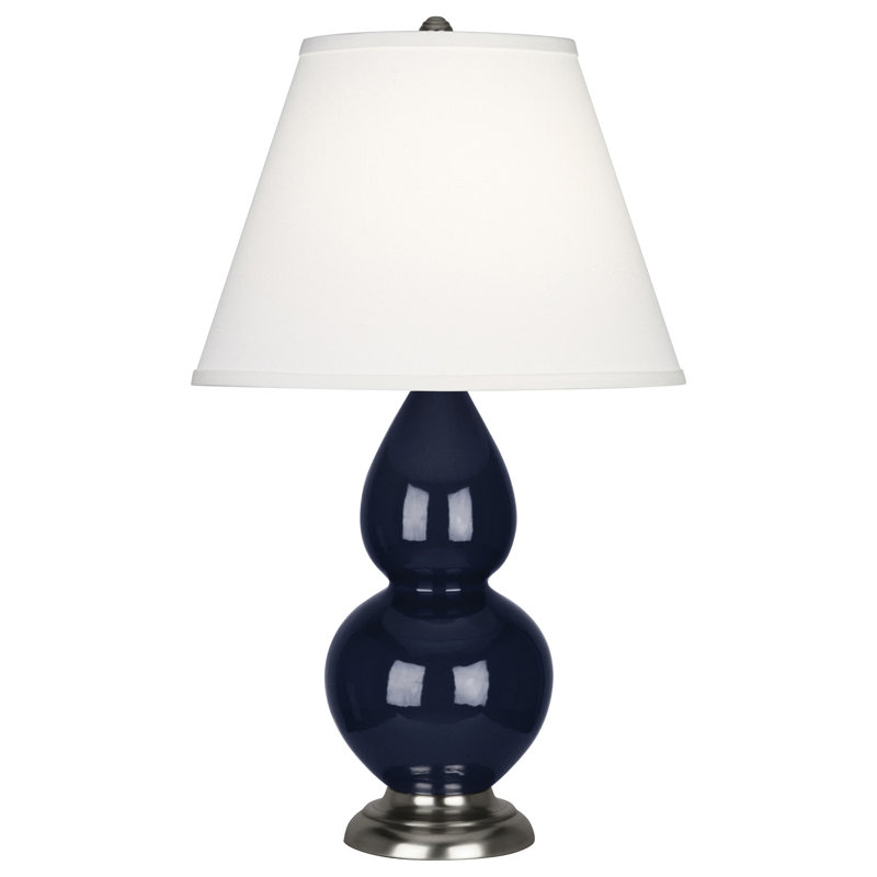 Small Double Gourd Ceramic Table Lamp, Midnight Blue/Antique Silver