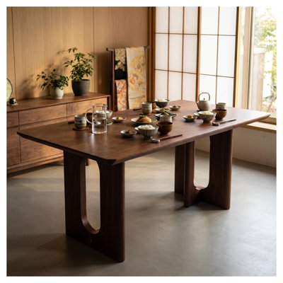 62.9" Rectangular Dining Table, Walnut Finish MDF Top with T-Base, Seats 6, Modern Minimalist Design for Kitchen and Dining Room