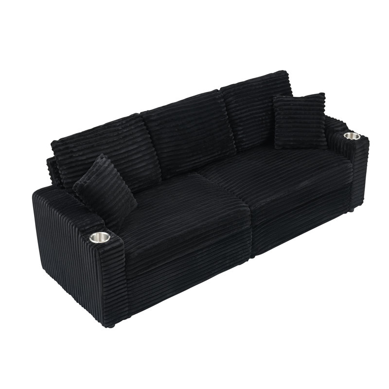 Canapé pliable en velours côtelé de qualité supérieure avec fonction cachée pliable, porte-gobelet et coussins pour un confort ultime