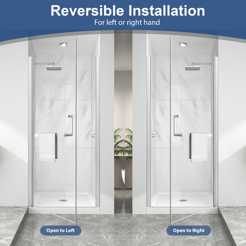 24-26 in. W x 72 in. H Pivot Frameless Shower Door in Brushed Nickel with Clear Tempered Glass, Brushed Nickel