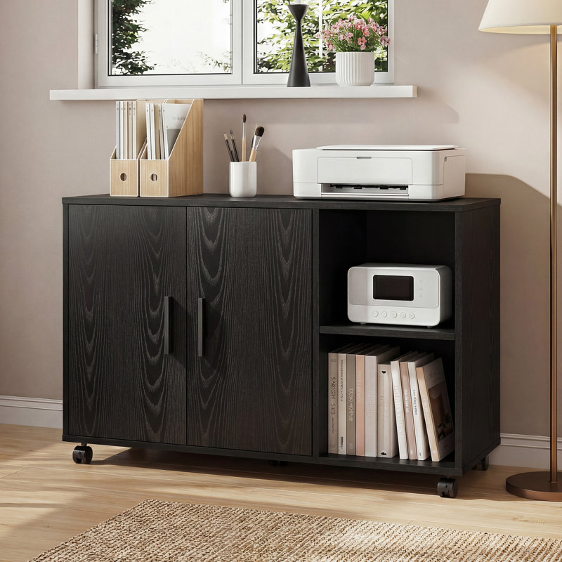 Maniram 39.4'' Wide Mobile Lateral File Cabinet, Home Office Filing Cabinets With Shelves, Printer Cabinet, Black