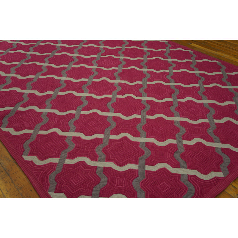 Tapis rose / gris en laine noué à la main de conception unique 6 pi x 9 pi