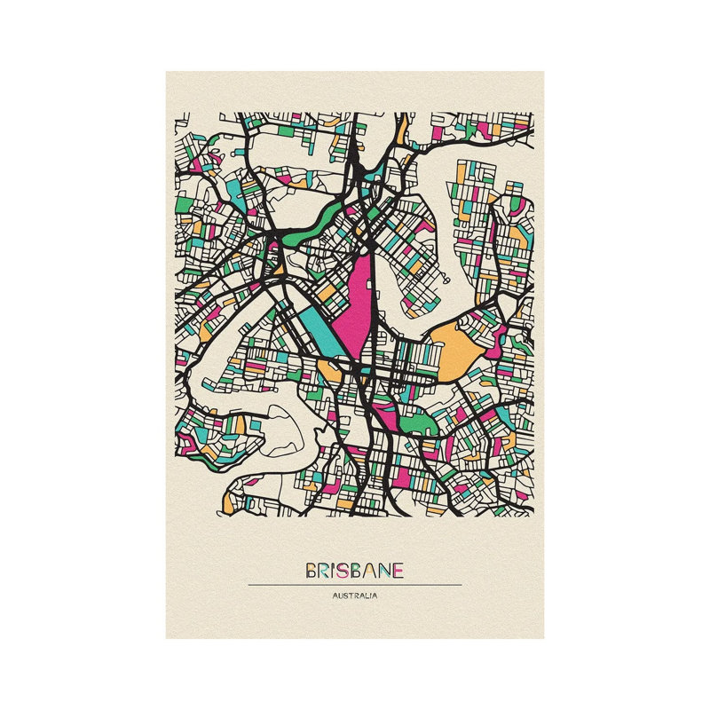 Brisbane, Australia Map by Ayse Deniz Akerman - Print on Canvas, Wrapped Canvas, 101.6 cm H x 66.04 cm W x 1.91 cm D