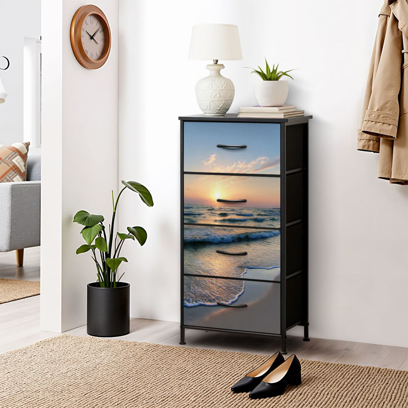 4 Drawer Dresser for Bedroom, Narrow Chest of Drawers, Wooden Top and Study Iron Frame 18"x37.5"-(WxH)