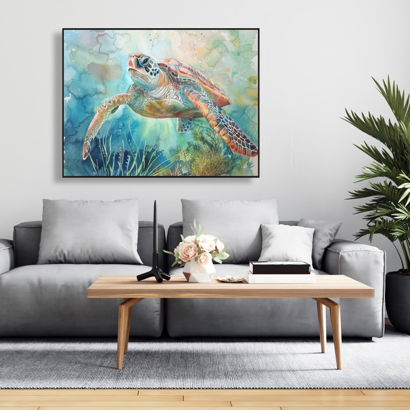 Tortue grise, art sur toile encadré pour une décoration intérieure élégante