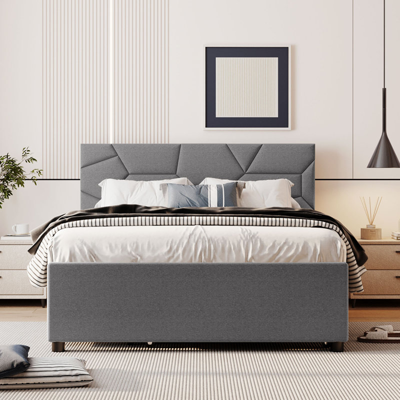 Lit plateforme tapissier avec lit gigogne, Plein, Gris