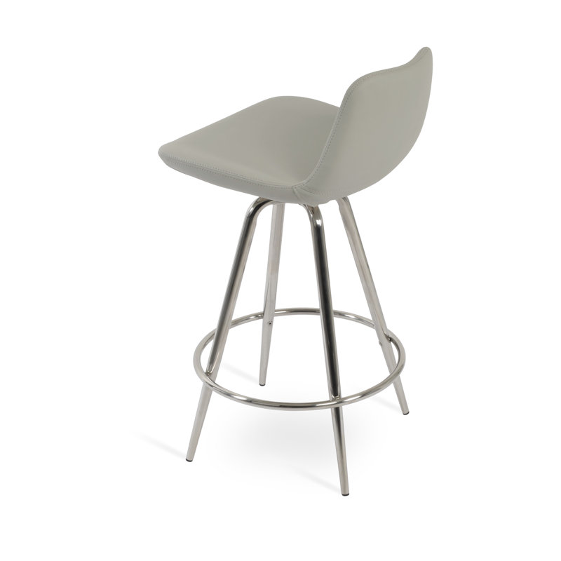 Tabouret pivotant Pera Max, Tabouret de bar (siège d'une hauteur de 29 po), Poli, Similicuir blanc