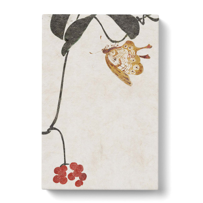 Berry Plant And Butterfly by Shibata Zeshin - Wrapped Canvas, 50cm H x 35cm W x 3cm D