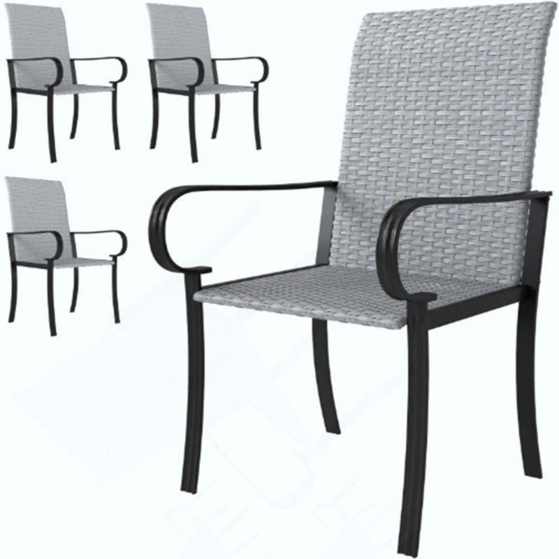 Ensemble de 4 chaises de salle à manger avec accoudoirs, dossier haut et sièges profonds, 4, Gris