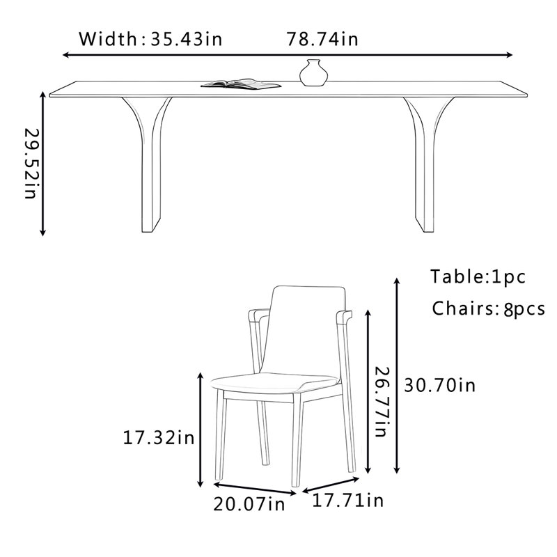 Ensemble de table et chaises Minimalist, H 29,52 po x L 78,74 po x l 35,43 po