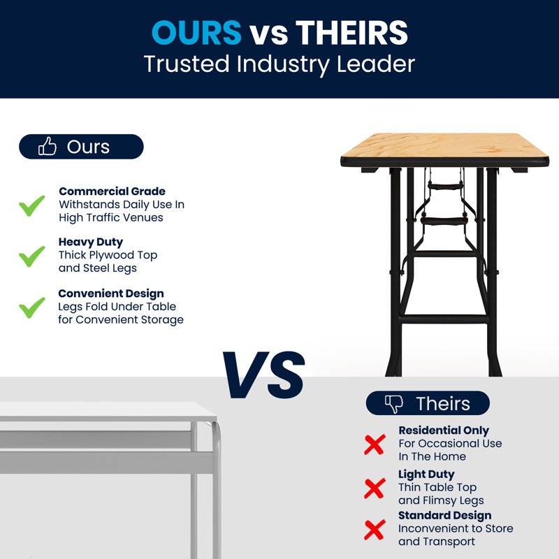 6-Foot Natural Wood Folding Training Table with Black Steel Legs