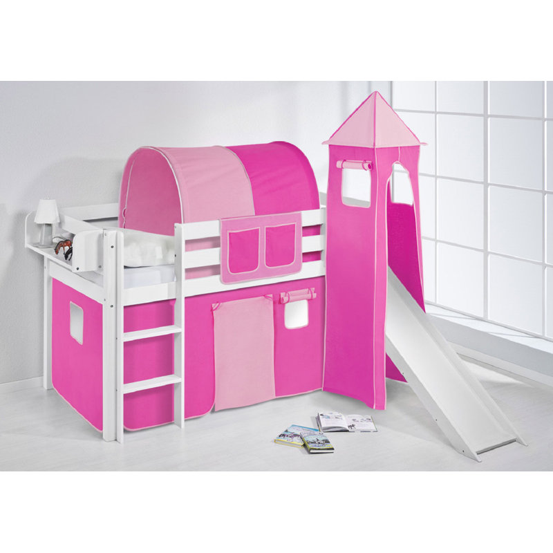 Basic Mid Sleeper Bed with Textile Set, European Single (90 x 200 cm), Pink