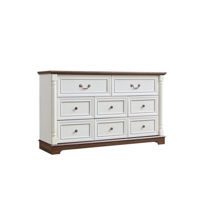 Commode 8 tiroirs pour chambre à coucher avec base en bois et bordure en bois, commode rustique en bois rustique, commode de rangement pour chambre à coucher, salon