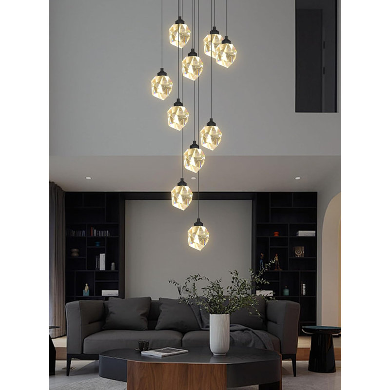 Nellee 120inches long Crystal Chandeliers 10-lights Black Ceiling Light Dimmable 3000-6000k