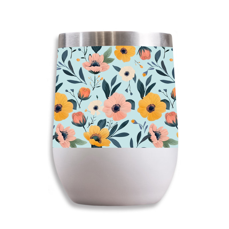 Motif floral 11 oz. Verre à vin en acier inoxydable, Bleu / blanc