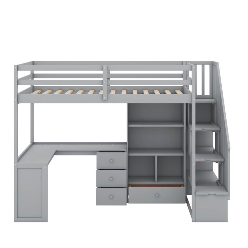 Lit mezzanine simple avec bureau et tiroirs, Grey