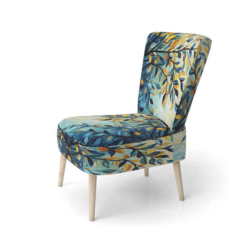 Chaise d'appoint Leaves - Chaise d'appoint branche d'été olive bleu et jaune, Side Chair Armless