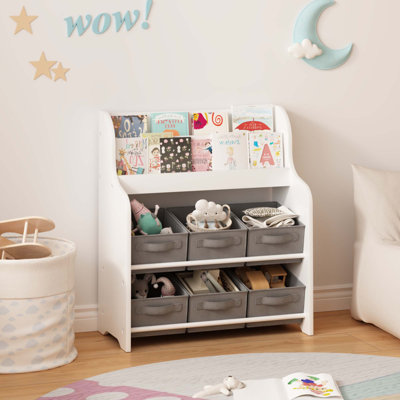 Bibliothèque pour enfants avec 6 bacs en tissu, présentoir et organisateur de jouets pour la salle de jeux, la chambre à coucher ou la chambre de bébé.
