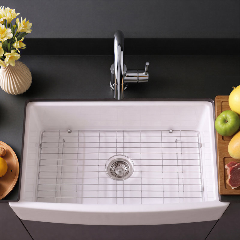 Fireclay Kitchen Sink with Curved Apron - Single Bowl