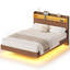 Cadre de lit flottant pleine grandeur avec rangement, station de recharge et lumières DEL, cadre de lit en bois cannelé avec tête de lit de rangement pour chambre à coucher, aucun sommier requis-1153541234