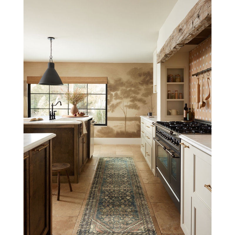 Magnolia Home By Joanna Gaines X Loloi Banks Machine Washable Denim / Clay Area Rug, Runner 2'6" x 12'