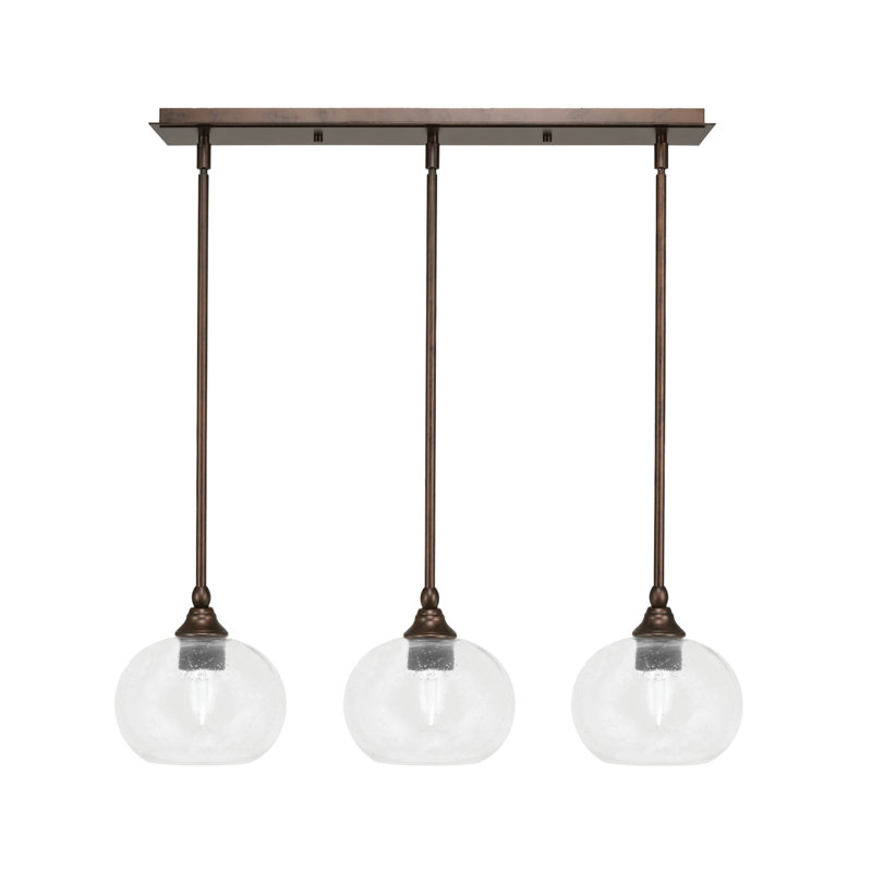 3 Light Stem Hung Linear Pendalier, 7.25" H x 26.75" W x 7" D, Clear, Bronze