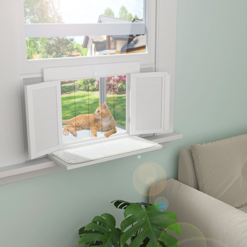 Cat Window Box, Window Catio Universal Cat Window Perch with Waterproof Transparent Top Fits Double Hung Windows 24" to 42.5" Wide, for Sunbathing, Napping & Nature Viewing