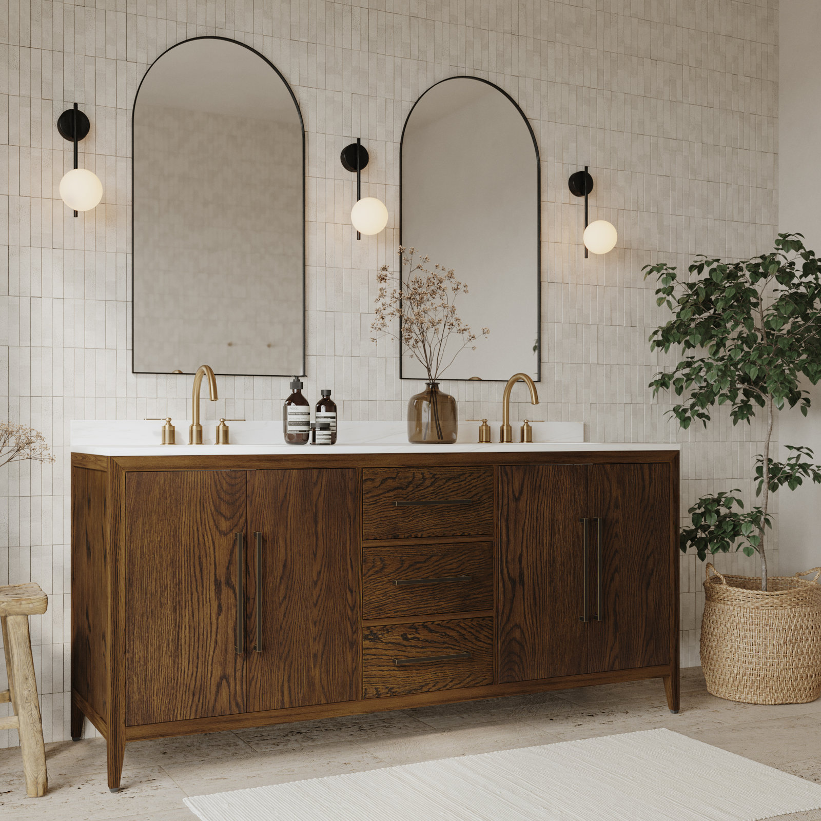 Alsup 72" Oak Double Bathroom Vanity, Enhanced Brown Oak