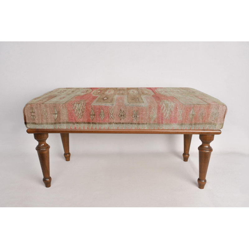Cotton Upholstered Bench, Brown, 45cm H x 120cm W x 45cm D