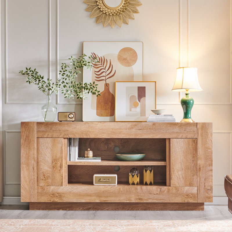 70" Media Console With Distinctive Style & Large Storage, Light Knotty
