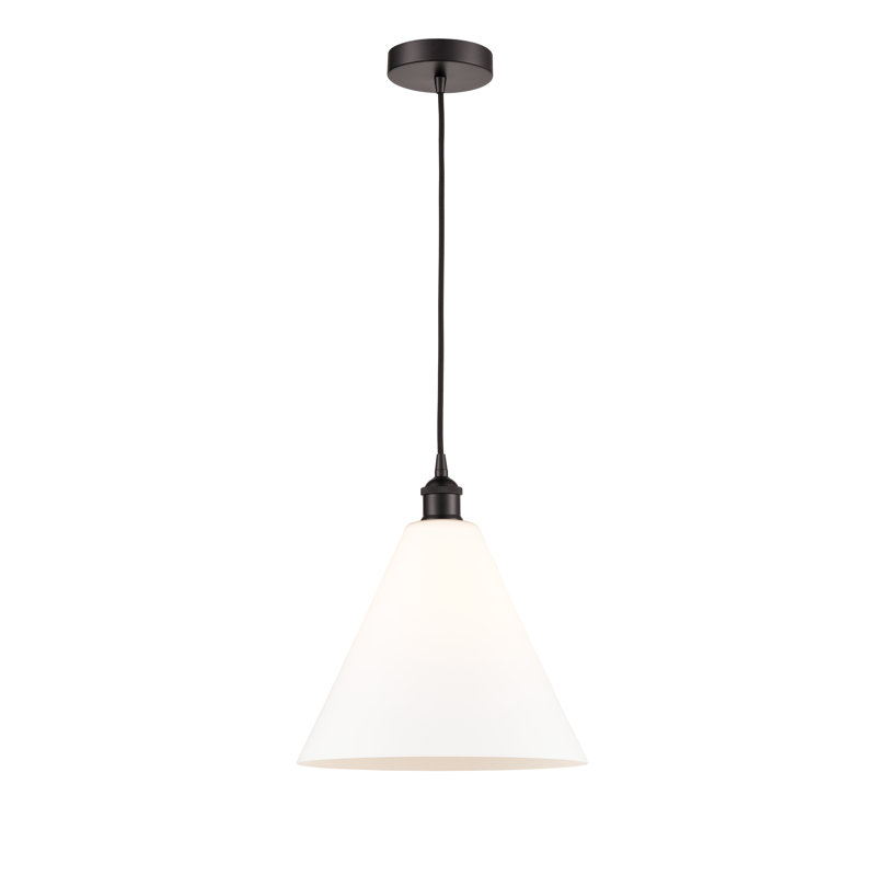 Luminaire suspendu conique à 1 lumière Bluford, H 17,75 po x l 16 po x P 16 po, Blanc mat, Bronze huilé