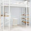 Twin White Iron Bed, Railing, Stairs On Both Sides, Functional, Bedroom, Table, Long Service Life White Iron Frame Bed With Built - In Table And Stable Safe For Double Supported Legs, Space Saving