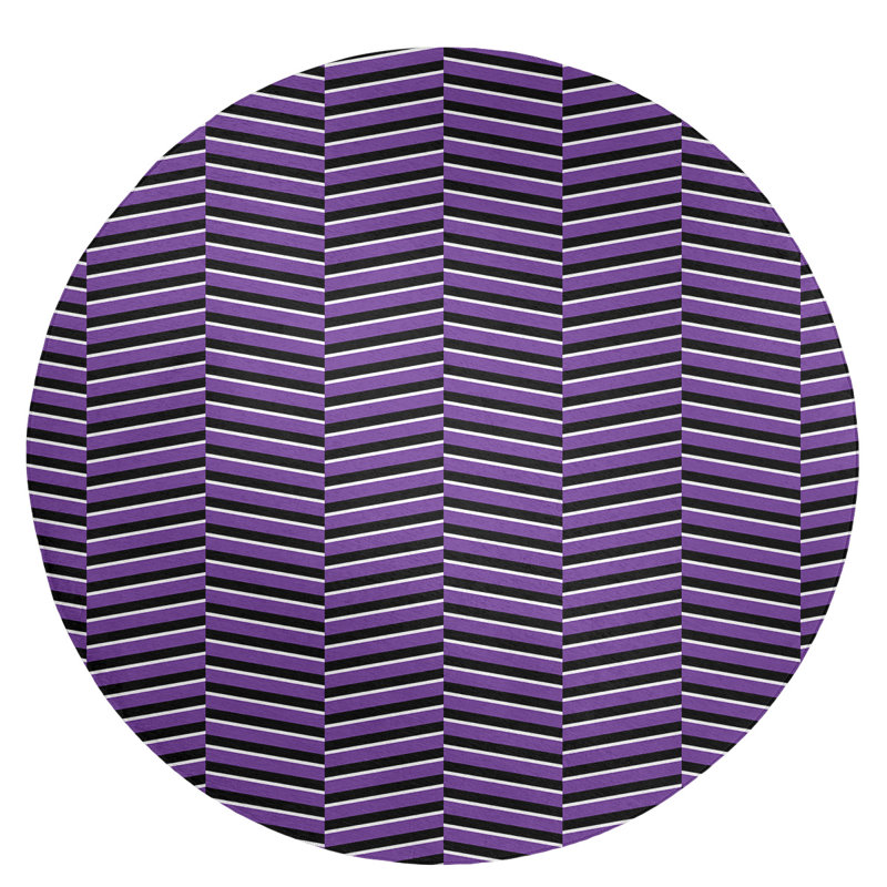 Tapis mauve/noir à rayures fractures, Rond 5 pi