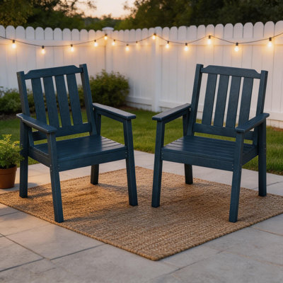 Ensemble de 2 chaises de salle à manger d'extérieur, chaises de patio en PEHD d'une capacité de 650 lb avec fauteuil à lattes et siège à lattes, mobilier de jardin moderne et robuste de 23,9 po de largeur pour le jardin, la piscine et la terrasse
