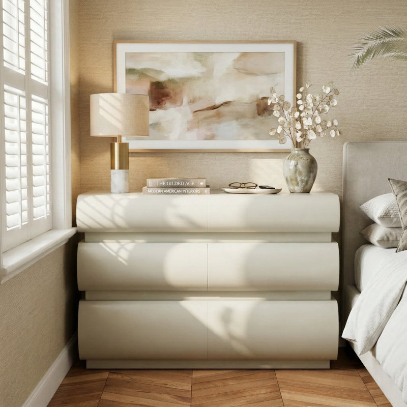 Commode moderne à 6 tiroirs avec poignée sans poignée, large commode de rangement noire pour la chambre à coucher, le salon ou le vestibule