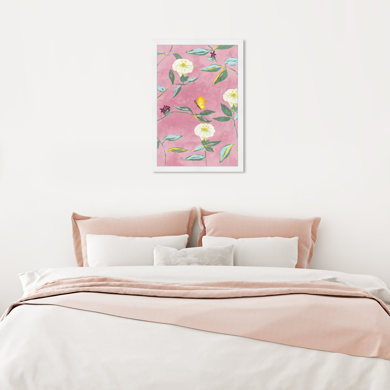 Floral Spring Tapestry Pattern Print, White, 26" H x 18" W