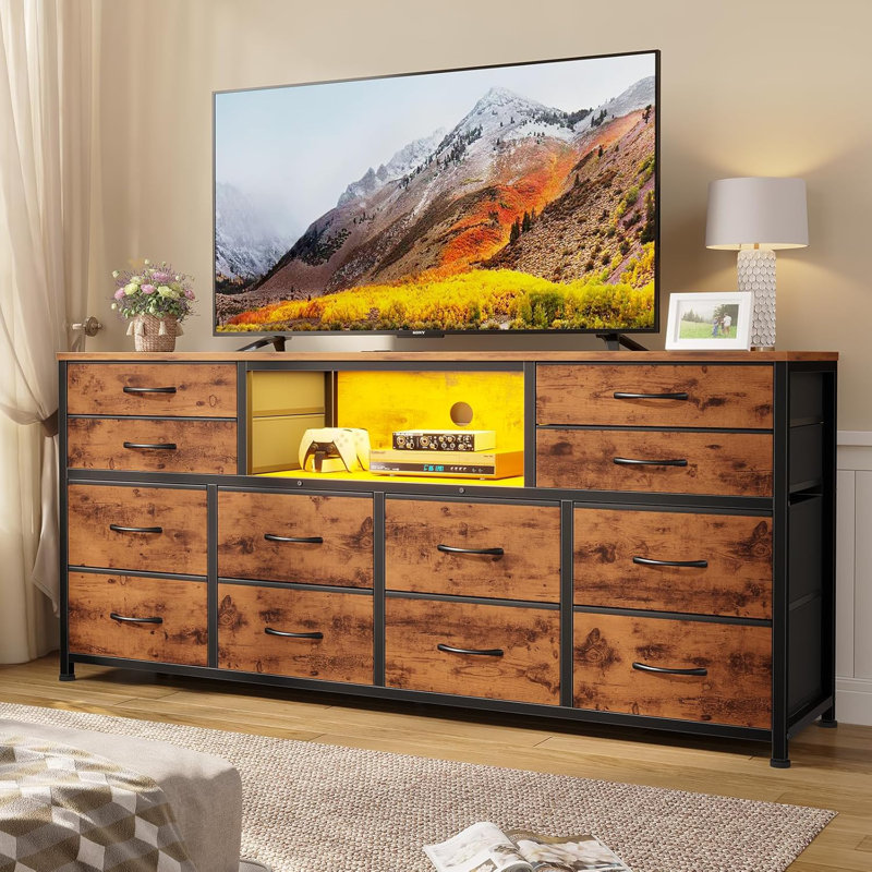 LED TV Stand Dresser for Bedroom, 55 Inch, 12 Drawers