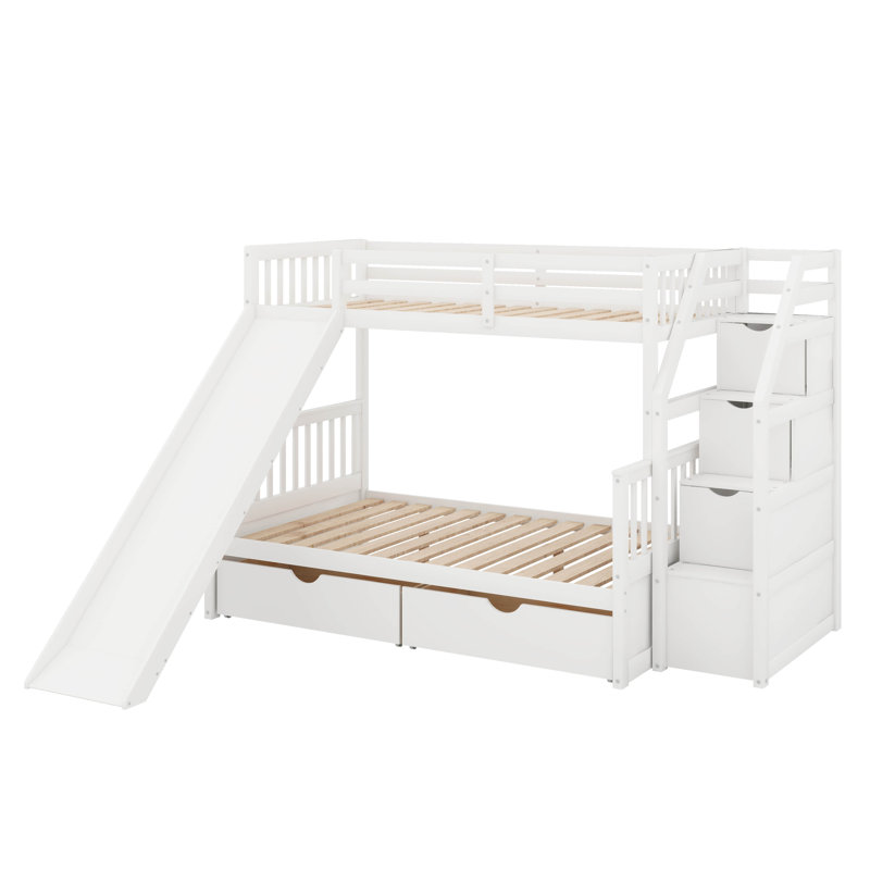 Latitude Run® Twin Over Full Bunk Bed With Drawers,Storage And Slide ...