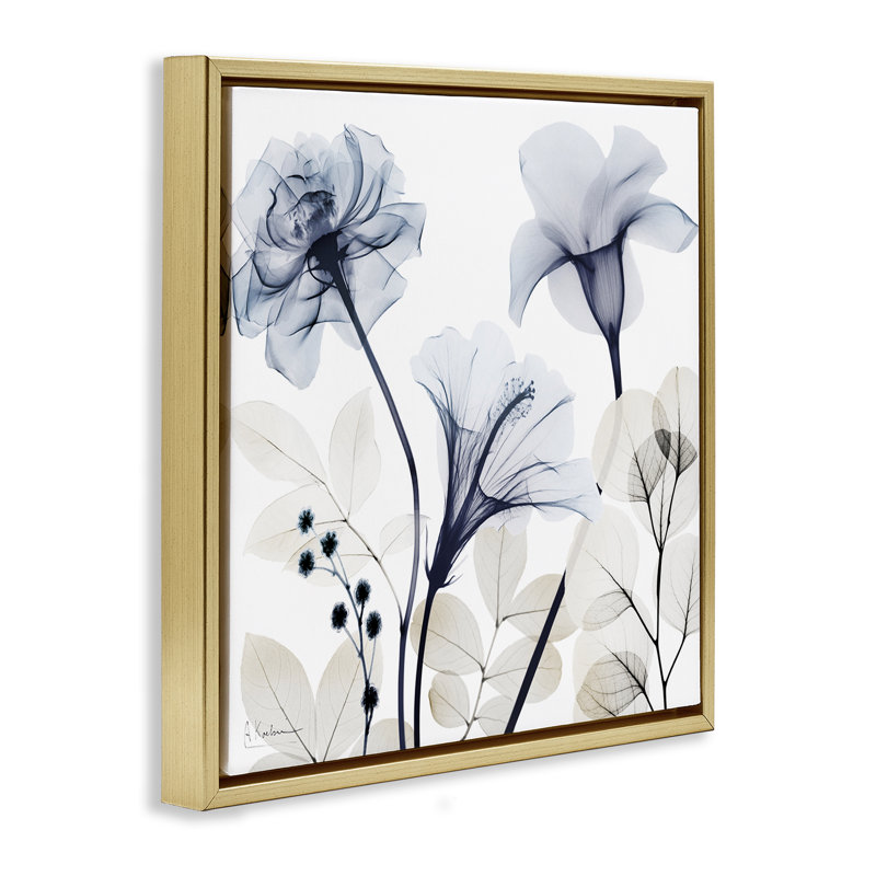 Cadre flottant sophistiqué Minimal Flowers, design par Albert Koetsier, H 25 po x l 25 po, Cadre flottant métallique doré