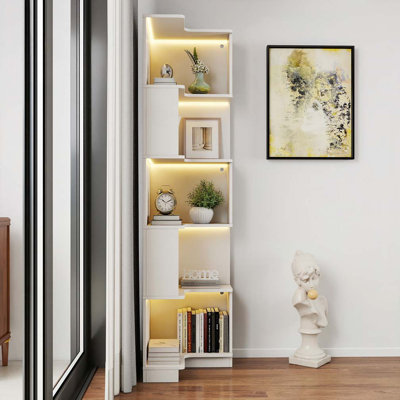 5 Tier Corner Bookshelf Bookcase with Baffle