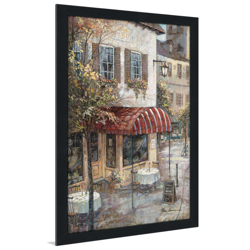 « coffee house ambiance », reproduction de peinture à l’huile encadrée, H 51,5 po x l 35,5 po x P 0,75 po