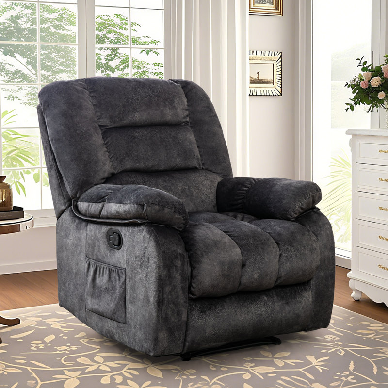 36" Wide Soft Modern Short Plush Manual Massage Heat Recliner with Metal & Plywood Frame, Smoky Gray