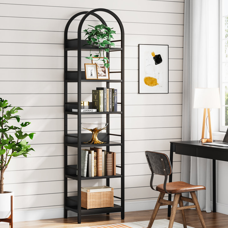 Pegeia 78.7'' H X 17.3'' W 6 Tier Corner Bookcase, Black