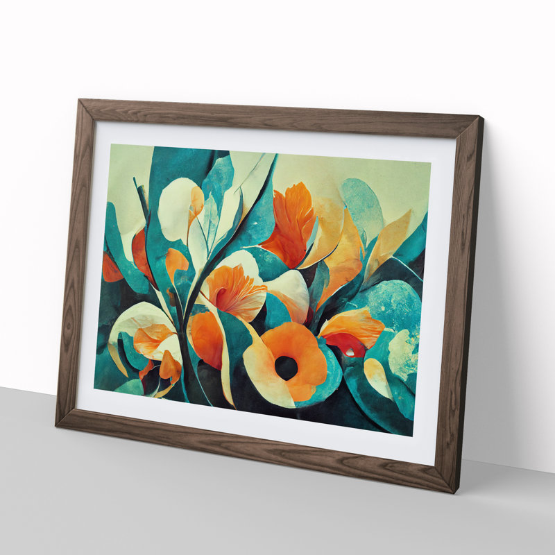 Abstract Floral Art Vol.7 - Single Picture Frame Painting, 46cm H x 64cm W x 2cm D, Walnut