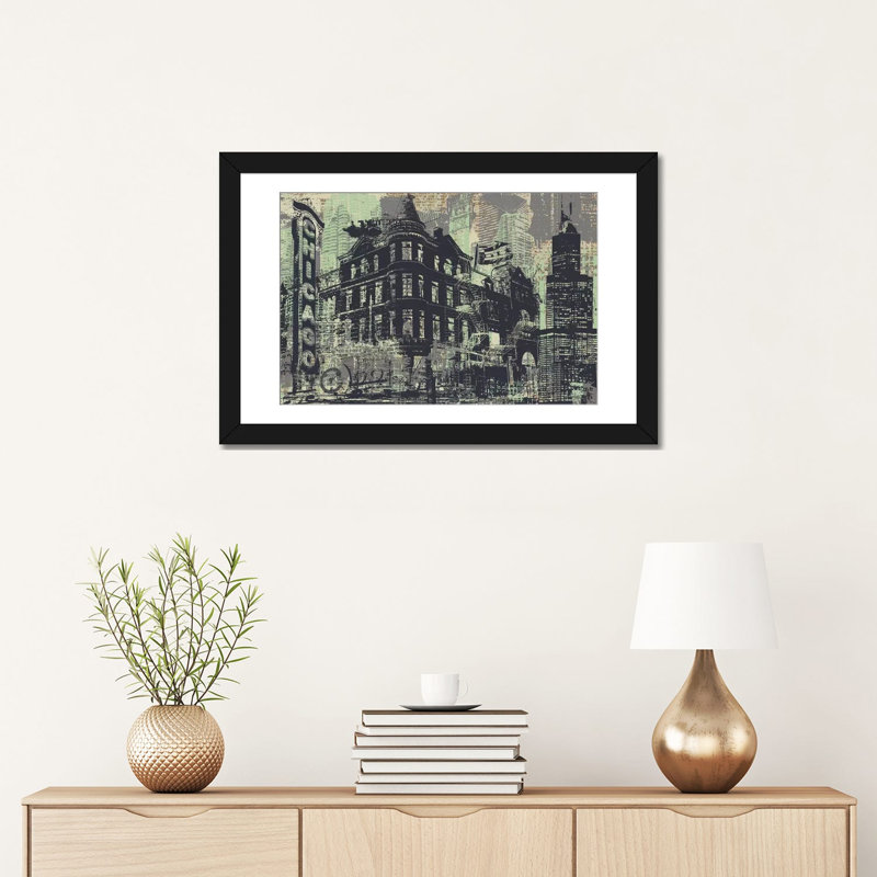 Chi-Town, impression sur toile tendue, H 16 po x l 24 po x P 1 po, Papier d'art encadré noir, Blanc