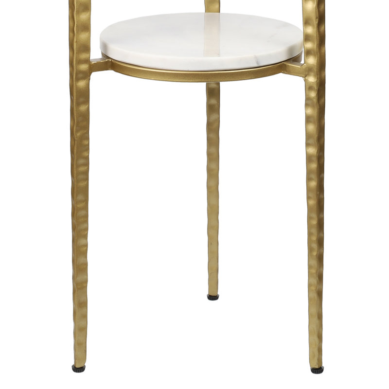 Table basse moderne à 2 niveaux en marbre blanc Seraphina 25 po, petite table de bout d'appoint en métal doré mat pour le salon et la chambre